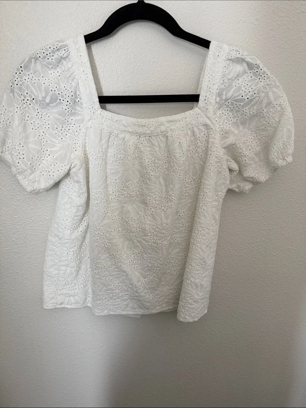 LOFT White Eyelet Square-Neck Puff Sleeve Blouse